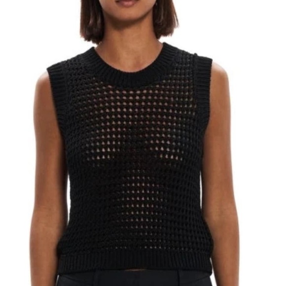 Theory Mayleen Open Stitch Mock Neck Sweater Vest Size Small Black - Picture 1 of 12